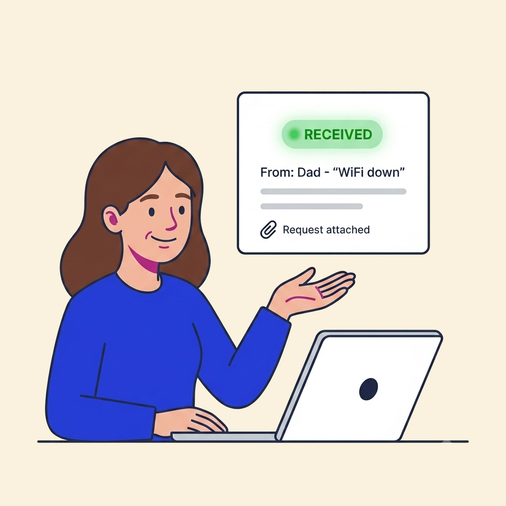 A family helper receiving a request on their laptop